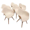6er Set Stuhl Eames Plastic Armchair DAW Polypropylen Weiß Holzuntergestell Ahorn Gelblich Mit Verstrebungen
