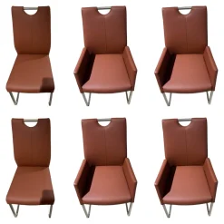 6er Set Stuhl Emma Leder Toledo II Terra Braun Gestell Edelstahl Quadratisch