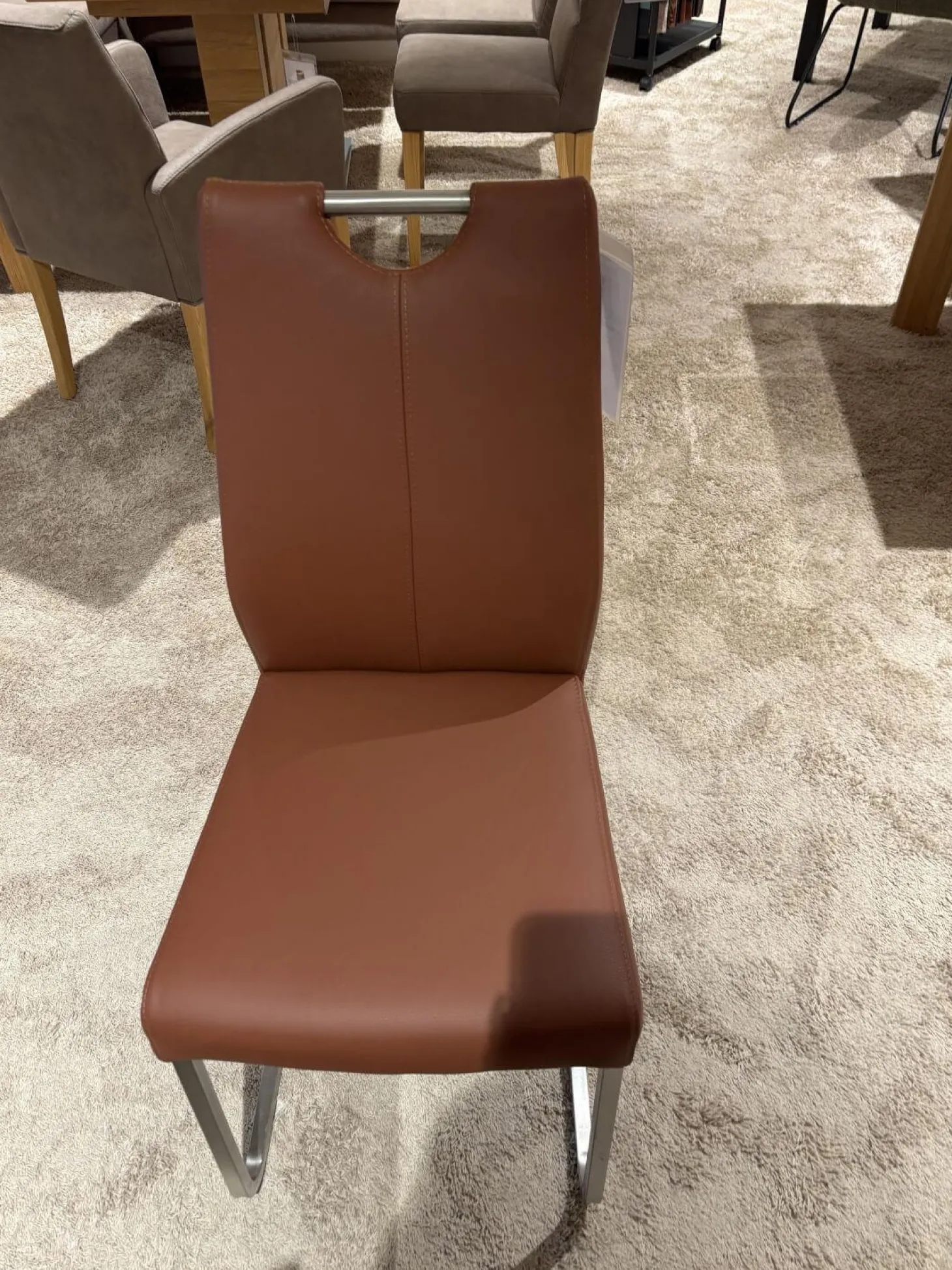 6er Set Stuhl Emma Leder Toledo II Terra Braun Gestell Edelstahl Quadratisch