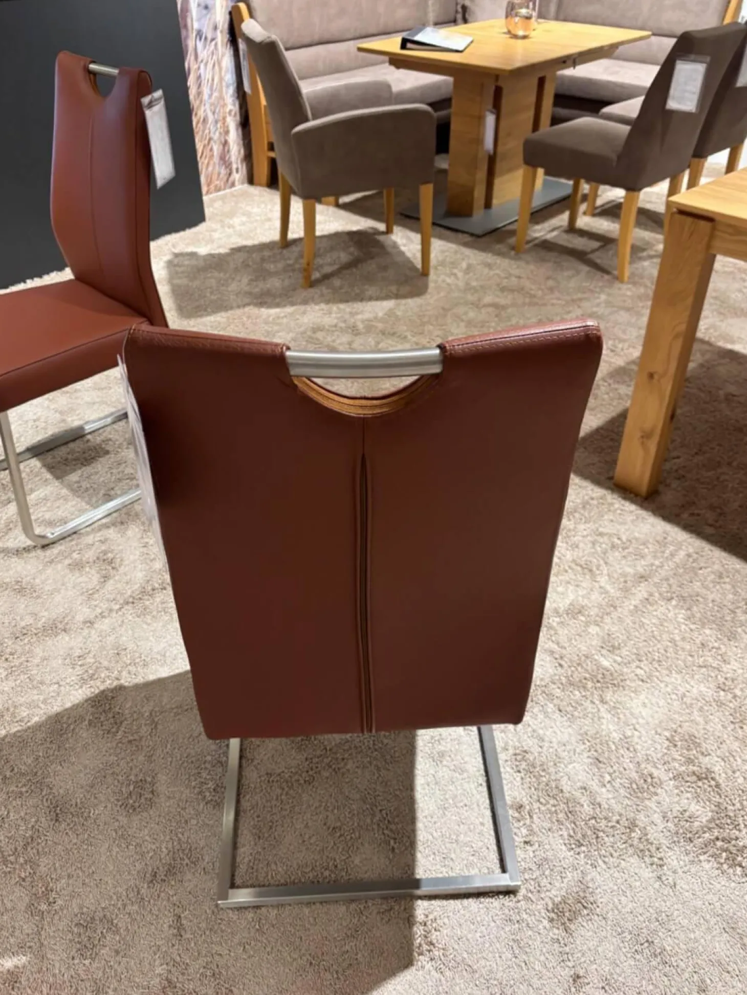 6er Set Stuhl Emma Leder Toledo II Terra Braun Gestell Edelstahl Quadratisch