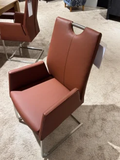 6er Set Stuhl Emma Leder Toledo II Terra Braun Gestell Edelstahl Quadratisch