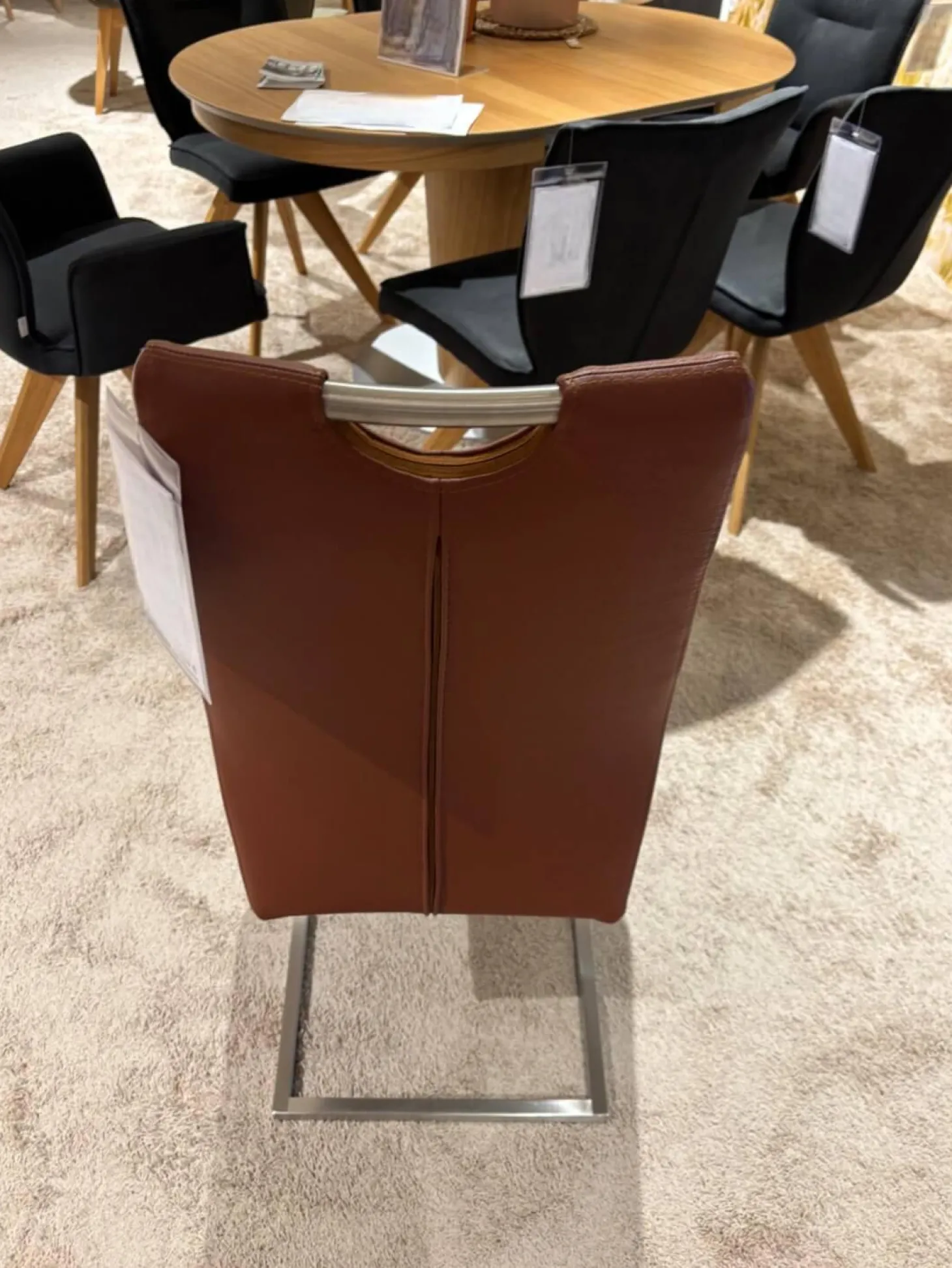 6er Set Stuhl Emma Leder Toledo II Terra Braun Gestell Edelstahl Quadratisch