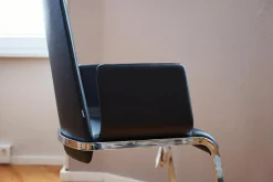 6er Set Stuhl F1 Leder 70240 Schwarz Gestell Stahl Verchromt Glänzend