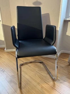 6er Set Stuhl F1 Leder 70240 Schwarz Gestell Stahl Verchromt Glänzend