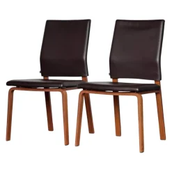 2er Set Stuhl Fino Ohne Armlehnen Mit Hoher Rückenlehne Leder 216 Braun Gestell Holz Nuss Natur Mit Filzgleitern