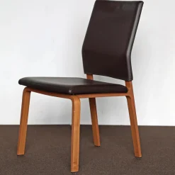 2er Set Stuhl Fino Ohne Armlehnen Mit Hoher Rückenlehne Leder 216 Braun Gestell Holz Nuss Natur Mit Filzgleitern