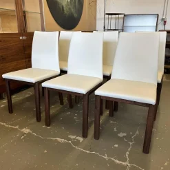 6er Set Stuhl Fugo Leder 2 48 Weiß Gestell Nussbaum Natur Geölt