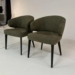 2er Set Stuhl George Bezug Leder L9999F Velvet Grau Braun Holzgestell Füße Schwarz Gebeizt