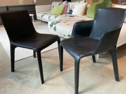 5er Set Stuhl Gio Anilinleder Elen Schwarz Oberfläche Gewachst