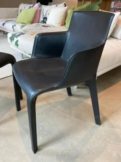 5er Set Stuhl Gio Anilinleder Elen Schwarz Oberfläche Gewachst