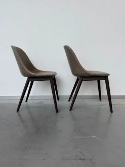 2er Set Stuhl Harbour Leder Dakar Grey Braun Grau Gestell Eiche Dunkel Gebeizt