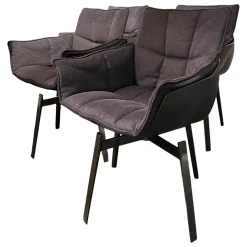 4-er Set Stuhl Husk Stoff Serle Grau Blau Schale Polyurethanharz Anthrazit Gestell Schwarz Verchromt Lackiert