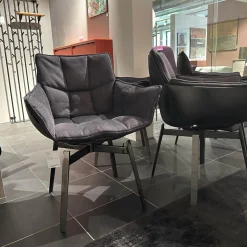 4-er Set Stuhl Husk Stoff Serle Grau Blau Schale Polyurethanharz Anthrazit Gestell Schwarz Verchromt Lackiert