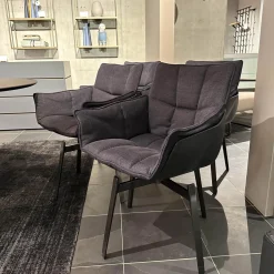 4-er Set Stuhl Husk Stoff Serle Grau Blau Schale Polyurethanharz Anthrazit Gestell Schwarz Verchromt Lackiert