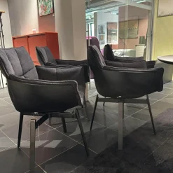 4-er Set Stuhl Husk Stoff Serle Grau Blau Schale Polyurethanharz Anthrazit Gestell Schwarz Verchromt Lackiert