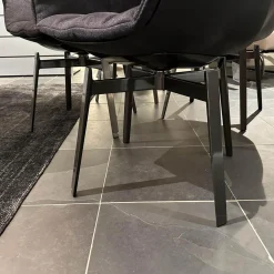 4-er Set Stuhl Husk Stoff Serle Grau Blau Schale Polyurethanharz Anthrazit Gestell Schwarz Verchromt Lackiert