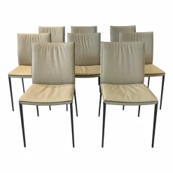 8er Set Stuhl Isabel Softleder Safari Beige Füße Metall Graphit Anthrazit Matt