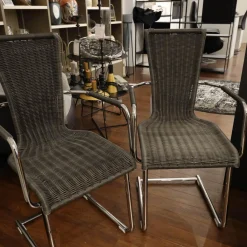 2er Set Stuhl Jimmy 0081 Geflecht Grau Gestell Metall Hochglanz Verchromt