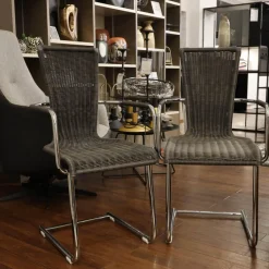 2er Set Stuhl Jimmy 0081 Geflecht Grau Gestell Metall Hochglanz Verchromt