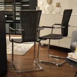 2er Set Stuhl Jimmy 0081 Geflecht Grau Gestell Metall Hochglanz Verchromt