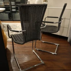 2er Set Stuhl Jimmy 0081 Geflecht Grau Gestell Metall Hochglanz Verchromt