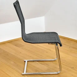 4er Set Stuhl Jimmy Saleen Geflecht Schwarz Gestell Chrom