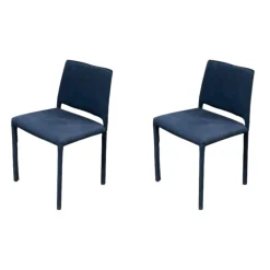 2er Set Stuhl Kau Soft Leder Nabuk Dunkelblau Gestell Metallrahmen Mit Leder Bezogen Dunkelblau
