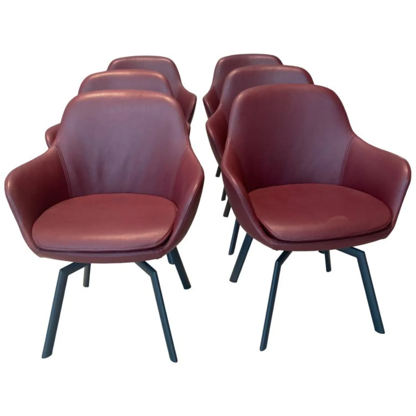 6er Set Stuhl Leder Colorado Kaminrot Rot Gestell Metall Schwarz Grau Drehbar