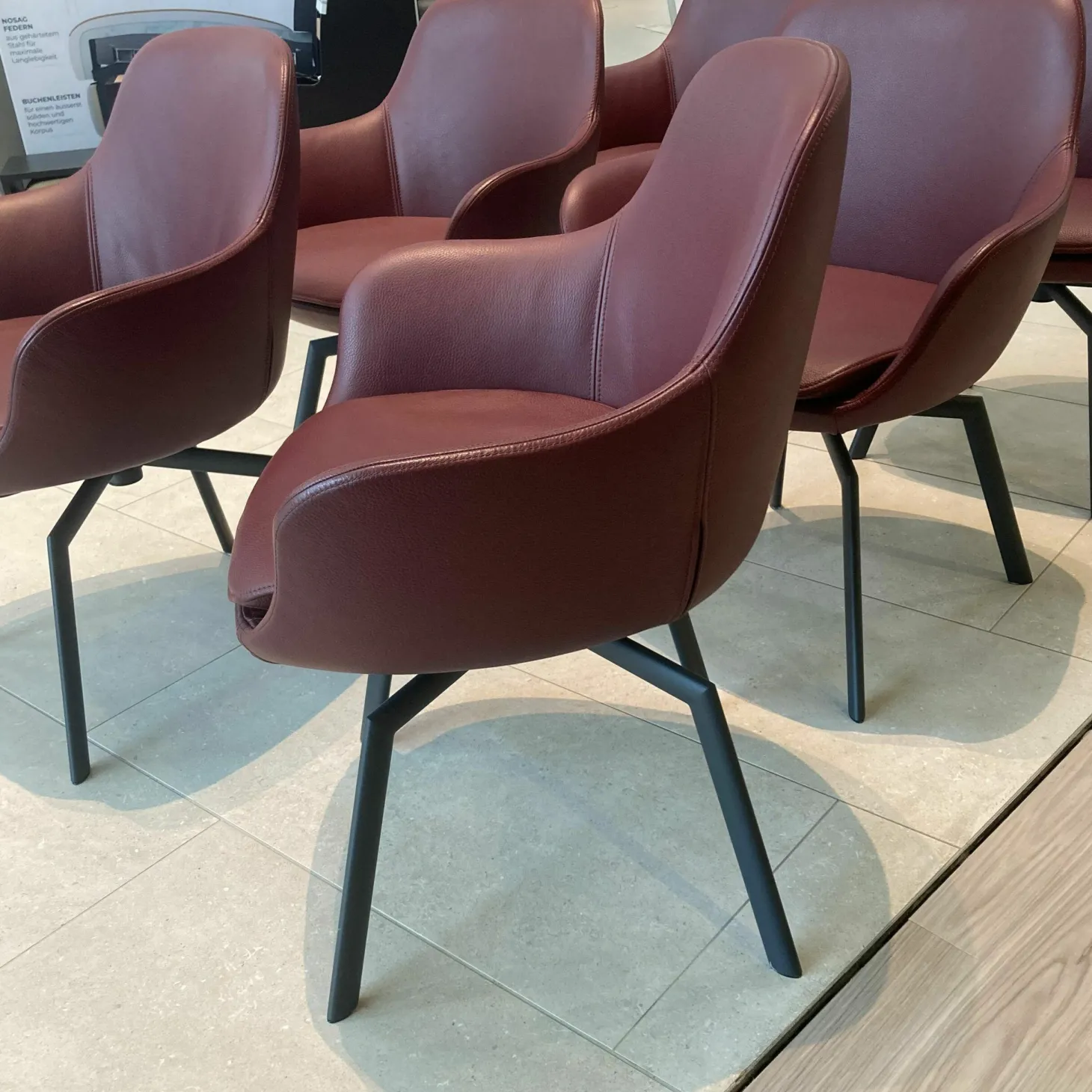 6er Set Stuhl Leder Colorado Kaminrot Rot Gestell Metall Schwarz Grau Drehbar