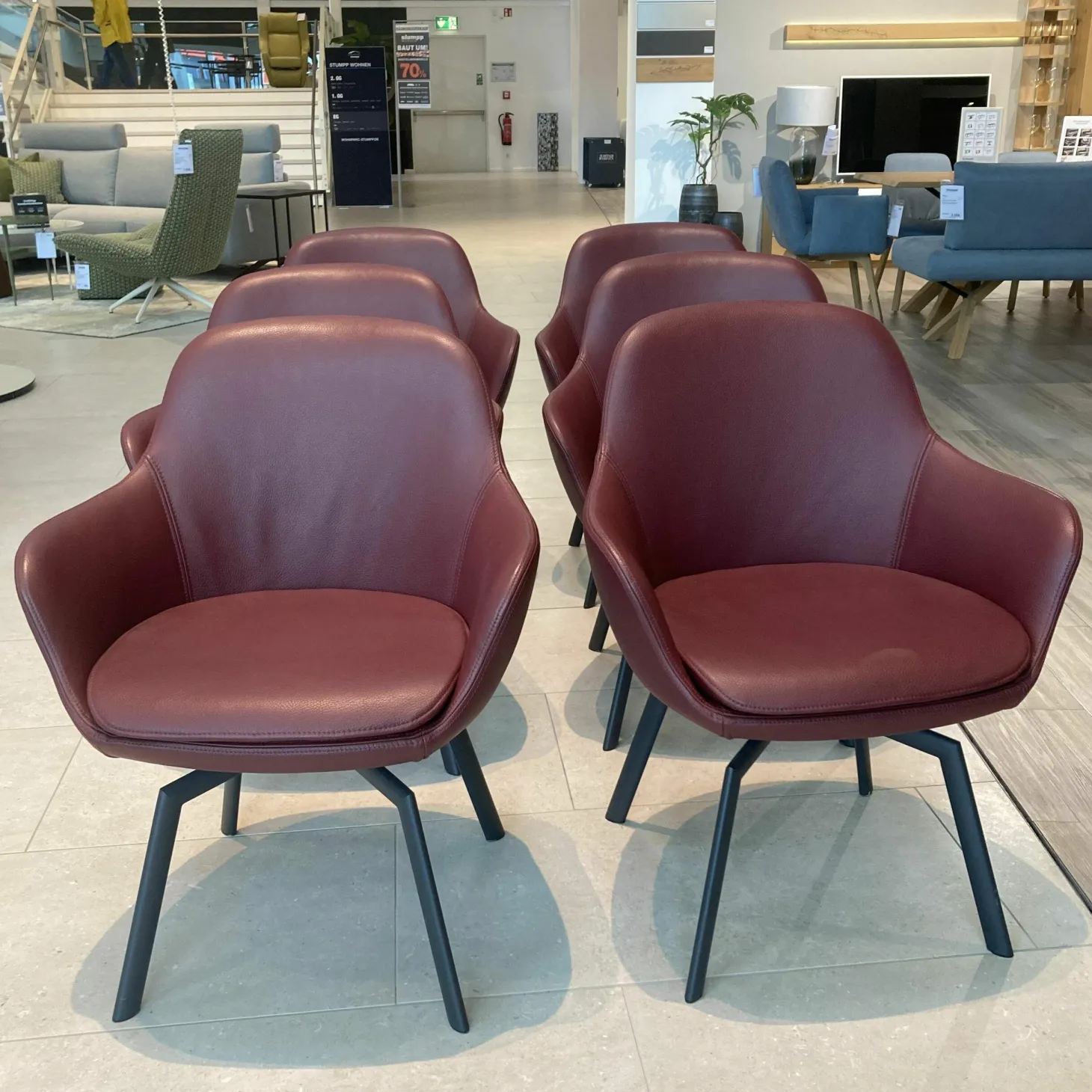 6er Set Stuhl Leder Colorado Kaminrot Rot Gestell Metall Schwarz Grau Drehbar