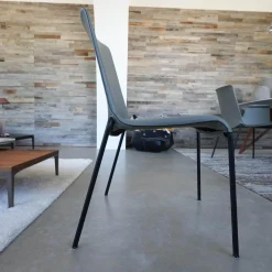 2er Set Stuhl Liz 1302 Leder Congress 1440 Marram Grau Bise Schwarz 4 Bein Untergestell Matt Pulverbeschichtet Schwarz