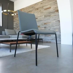 2er Set Stuhl Liz 1302 Leder Congress 1440 Marram Grau Bise Schwarz 4 Bein Untergestell Matt Pulverbeschichtet Schwarz