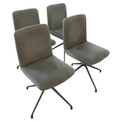 4er Set Stuhl Materia Soft Leder Nabuk Nubuk 104 Salvia Grau Aluminiumgestell Base Irondust Schwarz Drehbar