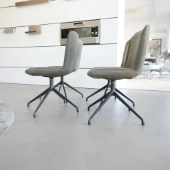 4er Set Stuhl Materia Soft Leder Nabuk Nubuk 104 Salvia Grau Aluminiumgestell Base Irondust Schwarz Drehbar