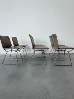 6er Set Stuhl Neil Leder Saddle Tortora 29 Braun Beige Gestell Metall Schwarz Chrom