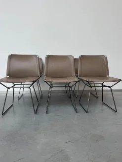 6er Set Stuhl Neil Leder Saddle Tortora 29 Braun Beige Gestell Metall Schwarz Chrom