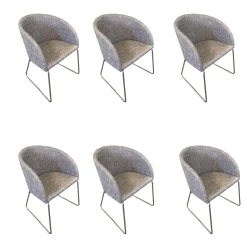 6er Set Stuhl Now Dining S19 1 Strukturstoff S010 Taupe Grau Kufen Metall Chrom Glänzend