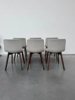 6er Set Stuhl Pato Stoff Kvadrat Clay 0012 Grau Gestell Geräucherte Eiche Gebeizt Und Lackiert Mit Gleitern