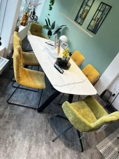 6er Set Stuhl Pelle Stoff Oxford 503 Senf Gelb Und 400 Gelb Untergestell Anthrazit Inklusive Gleiter