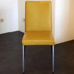 4er Set Stuhl Penthouse Leder Gelb Gestell Silber