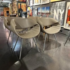 4-er Set Stuhl Perillo Leder Royal Reed Vierfußgestell Aluminium