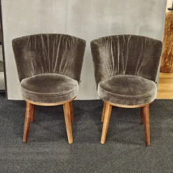 2er Set Stuhl Polo Cocktail Stoff Emilia B-121 Untergestell Nussbaum Geölt Mit Drehfunktion Und Rückholmechanik