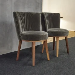 2er Set Stuhl Polo Cocktail Stoff Emilia B-121 Untergestell Nussbaum Geölt Mit Drehfunktion Und Rückholmechanik