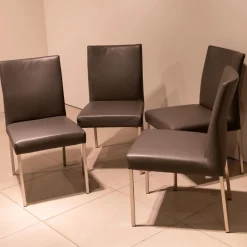 4-er Set Stuhl Pose -E Leder Tendens Farbe LD 1200 Graniet Gestell Edelstahl