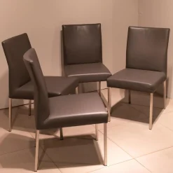 4-er Set Stuhl Pose -E Leder Tendens Farbe LD 1200 Graniet Gestell Edelstahl