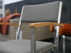 8er Set Stuhl Quadux Stoff Sunbrella Smoke 7001 Gestell Edelstahl