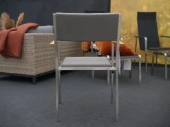 8er Set Stuhl Quadux Stoff Sunbrella Smoke 7001 Gestell Edelstahl