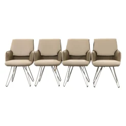 4er Set Stuhl S 1217 Stoff Grace 23 Grau Leder B Bonito Marmo Braun Gestell Nickel Satiniert