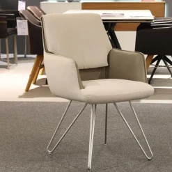 4er Set Stuhl S 1217 Stoff Grace 23 Grau Leder B Bonito Marmo Braun Gestell Nickel Satiniert