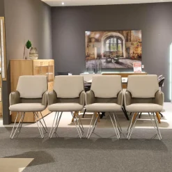 4er Set Stuhl S 1217 Stoff Grace 23 Grau Leder B Bonito Marmo Braun Gestell Nickel Satiniert